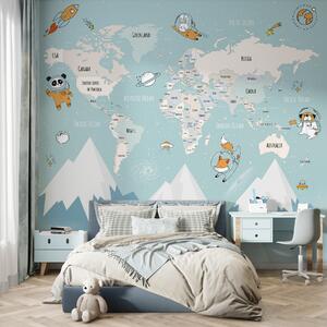 Tapety Mapa krajín sveta so zvieracími astronautmi, Detské fototapety, w00066d1 : Uwalls.sk