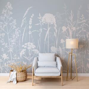 Tapety Jemné poľné rastliny a kvety minimalistickej šedej farby, Fototapety s prírodnými motívmi, w01270v4 : Uwalls.sk