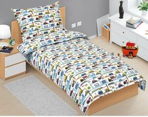Bellatex Detské bavlnené obliečky Junior Mesto City zelená, 140 x 200, 70 x 90 cm