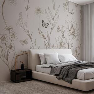 Tapety Boho Monochrome Flowers and Butterflies v béžovej farbe, Fototapety zvieratá, Fototapety motýle, w08088v1 : Uwalls.sk