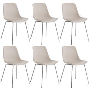 Plastové stoličky Mave, ergonomické, 120 kg - taupe/chromová, Sada 6 kusov