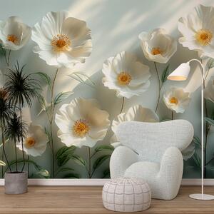 Tapety Krémové maky na šalviovej, 3D fototapety, Fototapety 3d kvety, w01339 : Uwalls.sk