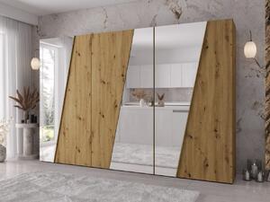 Mirjan24 Skriňa so zrkadlom Grelipt 3L 300 cm, Farby: dub artisan / dub artisan + zlatá 5903211528828