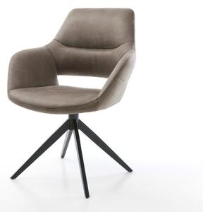 DELIFE Otočná jedálenská stolička Yago-Flex s opierkami mikrovlákno taupe vintage krížová podstava široká čierna 360° otočná hojdacia funkcia vrecková pružina