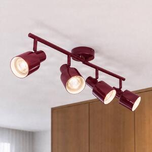 Lindby Stropné bodové svetlo Ovelia, tmavočervené, 80 cm, 4-pl., E27, Červená, Obývacia izba / jedáleň, kov, Moderný, Stropné svetlo