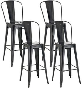 Kovová barová stolička v industriálnom štýle Aiden (SET 4 ks) - Čierna