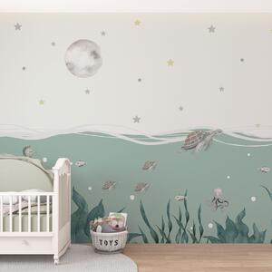 Tapety Morský motív s korytnačkami, morským koníkom, rybami a mesiacom v splne, Fototapety more, w01521 : Uwalls.sk