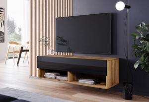 TV stolík LOWBOARD A 100, 100x30x32, dub wotan/čierna lesk, bez LED osvetlenia