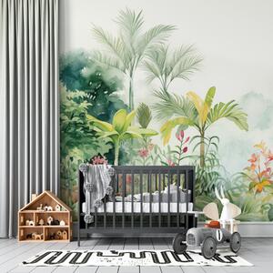 Tapety Džungľa les, akvarel, palmy, kvetinové, jemné farby, Fototapety s prírodnými motívmi, w01785 : Uwalls.sk