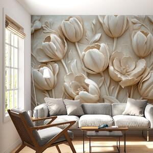 Tapety 3D kvetinové umenie s pôvabnými tulipánmi v béžovej farbe, 3D fototapety, Fototapety 3d kvety, w01851 : Uwalls.sk
