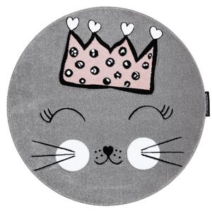 Dywany Łuszczów DOPREDAJ: 160x160 (priemer) kruh cm Detský kusový koberec Petit Cat crown grey kruh - 160x160 (priemer) kruh cm