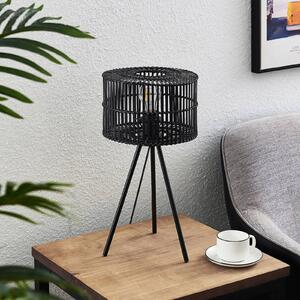 Bambusová stolová lampa Lindby Rabiya, čierna, trojnožka