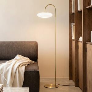 LED stojacia lampa Lucande Tenebra, 150 cm, mosadz/biela, sklo, Mosadz / zlato, Obývacia izba / jedáleň, Mosadz, Moderný, Stojaca lampa