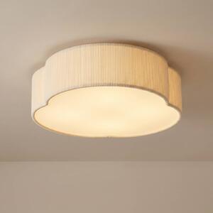 Stropné LED svetlo Lindby Winona, kábel, 48 cm, krémová,, Krémová / jantárovo žltá, Obývacia izba / jedáleň, Textil / látka / hodváb, Stropné svetlo polkruhové s priestorom