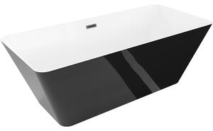 Mexen Velo Slim, voľne stojaca vaňa 170 × 75 cm, biela lesklá, čierny prepad, 52811707500-70