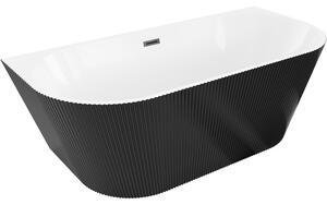 Mexen Oris, voľne stojaca ryhovaná vaňa 150 x 75 cm, biela-čierna, čierny matný prepad, 52871507575-70