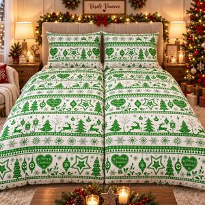 Obliečky bavlnené Vianočné obliečky Christmas zelené TiaHome - 1x Vankúš 90x70cm, 1x Paplón 140x200cm