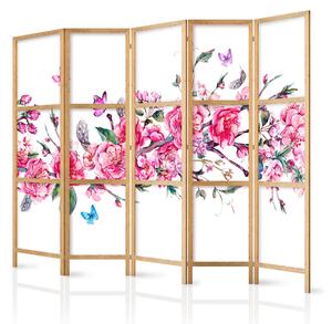 Artgeist Japonský paraván - Japanese Style: Flowers and Butterflies II [Room Dividers] Veľkosť: 225x161