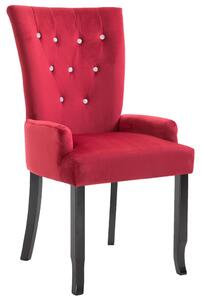 Jedálenská stolička s opierkami, červená, zamat