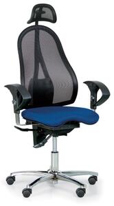 Zdravotná balančná kancelárska stolička EXETER NET s opierkou hlavy, modrá