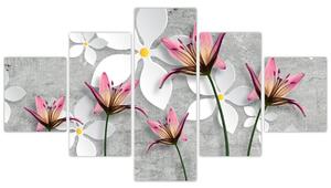 Abstraktný obraz kvetov na sivom pozadí (Obraz 125x70cm)