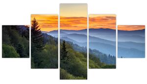 Obraz horskej krajiny pri západe slnka (Obraz 125x70cm)
