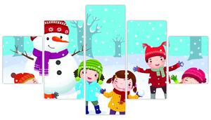 Obraz detí na snehu (Obraz 125x70cm)