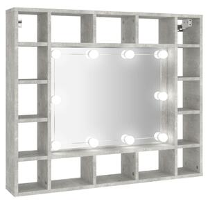 Kúpeľňová zrkadlová skrinka s LED betónová sivá 91x15x76,5 cm