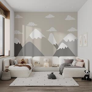 Tapety Minimalistická horská krajina so zasneženými vrcholmi v pokojných sivo-béžových tónoch doplnená, Detské fototapety, w03040v1 : Uwalls.sk