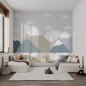 Tapety Minimalistická horská krajina so zasneženými vrcholmi v tlmených sivomodrých a béžových tónoch, Detské fototapety, w03040 : Uwalls.sk