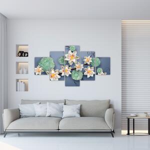 Kvety na modrom pozadí - obraz (Obraz 125x70cm)