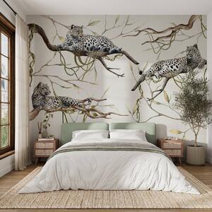 Tapety Leopardy na stromoch džungle, liany, tropické, divoké zvieratá, pastelová paleta farieb, Fototapety zvieratá, w03146v4 : Uwalls.sk