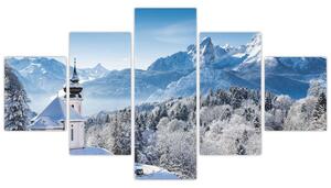 Kostol v horách - obraz zimnej krajiny (Obraz 125x70cm)