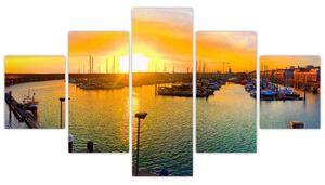 Obraz prístavu pri zapadajúcom slnku (Obraz 125x70cm)