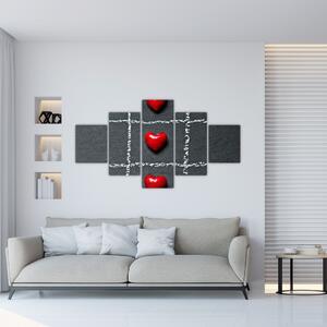 Šachovnica s červenými srdci (Obraz 125x70cm)