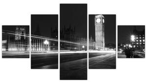 Čiernobiely obraz Londýna - Big ben (Obraz 125x70cm)