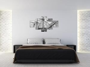 Čiernobiely obraz plachetnica (Obraz 125x70cm)