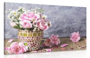 Obraz kvety karafiátu v mozaikovom črepníku