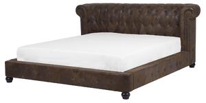 EU king size posteľ 160x200 cm imitácia kože hnedá posteľ s roštom čelo v štýle chesterfield klasická