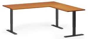 Výškovo nastaviteľný stôl, 180x180 cm, 3 motory, L/P, čierna podnož, čerešňa