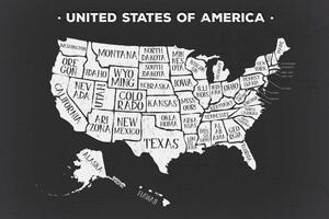 Obraz na korku náučná mapa USA v čiernobielom prevedení
