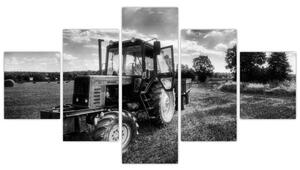 Čiernobiely obraz traktora (Obraz 125x70cm)