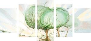 5-dielny obraz stromy na pastelovom poli