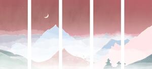 5-dielny obraz mesiac nad pastelovými horami