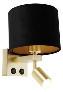 Nástenná lampa z mosadze s lampou na čítanie a tienidlom 18 cm čierna - Brescia