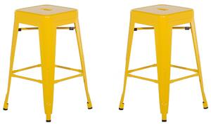 Sada 2 barových stoličiek žltá oceľová 76 cm sada stoličiek stohovateľné vo výške pultu priemyselný dizajn