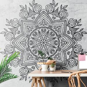 Tapeta Mandala so starodávnym nádychom v čiernobielom