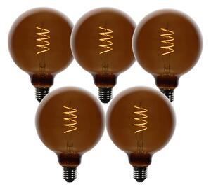 Sada 5 stmievateľných LED žiaroviek E27 G125 hnedá 4W 120 lm 1800K