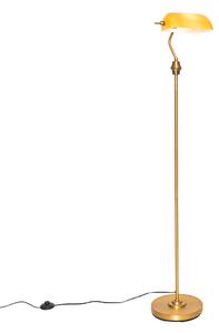 Klasická notárska stojaca lampa bronzová s jantárovým sklom - Banker