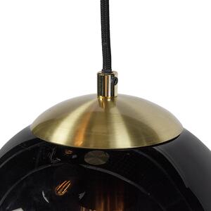 Art deco závesná lampa mosadz s čiernym sklom 3-svetlo - Pallon